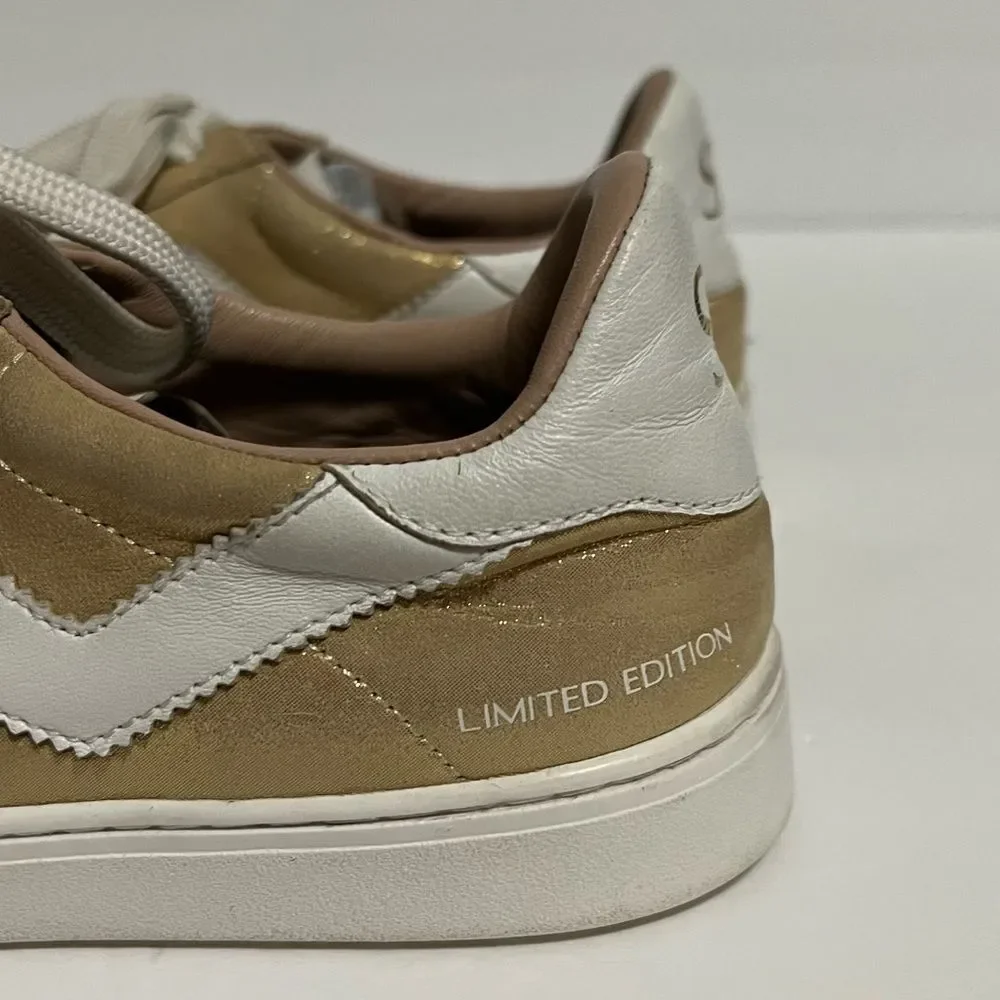 Stuart Weitzman Daryl Metallic Leather Sneakers Gold And White Size 7